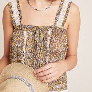 Anthropologie Bardot Crochet Tank Top Paisley Yellow Cream Multi Size 6